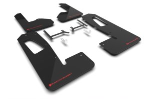 Rivian R1S Mud Flaps - Rally Armor - UR Series w/Red Logo - Black - `22-`25 Rivian R1S Mud Flaps - Rally Armor - UR Series w/Red Logo - Black - `22-`25